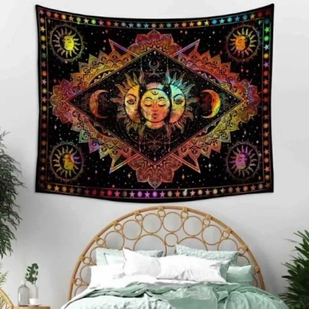 NEON BOHEMIAN SUN MOON UNIVERSE TAPESTRY. 150 * 200